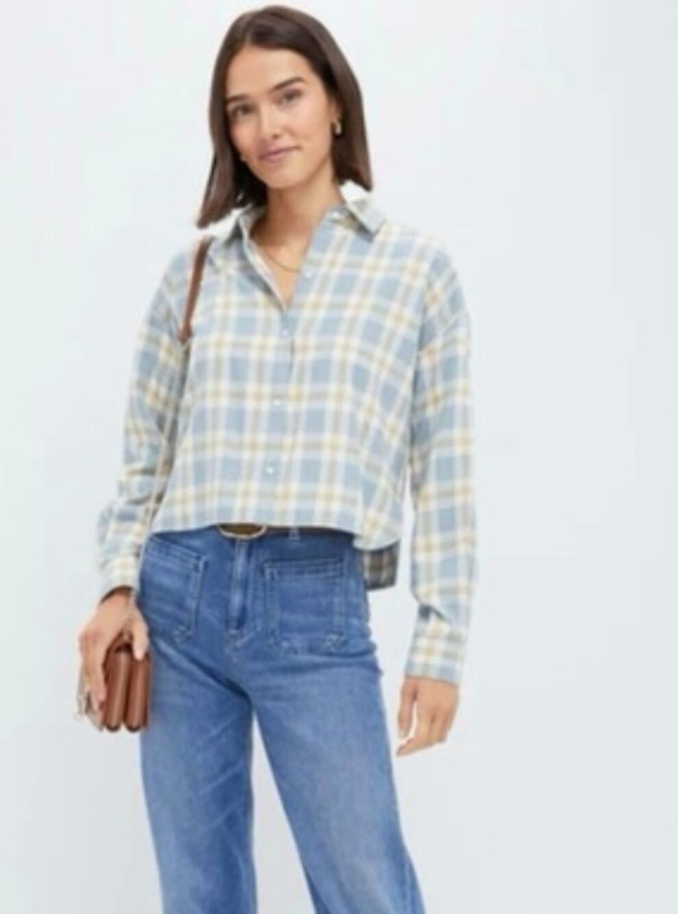 Tuckernuck blue plaid Jasper cropped flannel button down